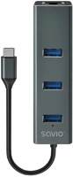 Savio AK-57 3 x usb-a hub with rj-45 gigabit ethernet adapter 5000 mbit/s grey 2 x usb kép