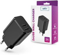 Setty TF-0144 2xusb hálózati töltő adapter -  usb wall charger - 5v/3a - fekete kép