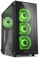 Sharkoon 4044951020577 Számítógépház - tg5 glass green (fekete; üveg oldal; alsó táp; atx; 4x120mm zöld led; 2xusb3.0; i/o) kép