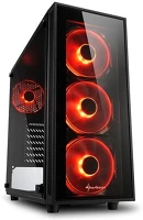 Sharkoon TG4 RED Számítógépház - tg4 red (fekete; üveg oldal; alsó táp; atx; 4x120mm vörös led; 2xusb3.0; i/o) kép