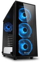 Sharkoon TG4 BLUE Tg4 blue (fekete; üveg oldal; alsó táp; atx; 4x120mm kék led; 2xusb3.0; i/o) kép