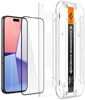 Spigen AGL06899 Iphone 15 pro  ez fit hd képernyővédő üveg 2.5d, 9h + segédkeret, fekete kép