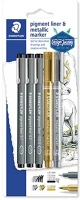 Staedtler 308 SBK3P305 Művészeti tusfilc  design journey fekete 3 db + 2 db metálszínű marker kép