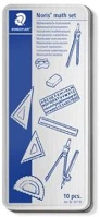 Staedtler COR_TS55710 matematikai készlet, fém dobozban, 10 darabos, vonalzóval, körzővel és kép