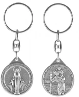 St.ita. WS_P4T32CMA Kulcstartó - szent kristóf-csodás mária - kerek, ezüst-oxid - 8,5 cm kép