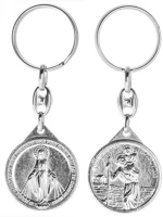 St.ita. WS_P4T32CMN Kulcstartó - szent kristóf-csodás mária - kerek, ezüst-nikkel - 8,5 cm kép