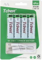 Tcbest SOP107186 újratölthető r6 (aa) elem 950 mah, usb-c csatlakozóval és kép