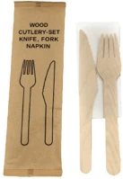 Tessera QA1035FSC Csomagolt fa evőeszköz (kés+villa+szalvéta) 100db/csg (5csg/karton) kép
