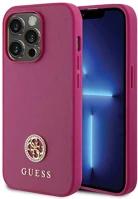 Guess NT3666339150891 Iphone 15 pro max telefontok - guess 4g strass metal logo - pink hátlap tok kép