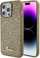 Guess NT3666339173593 Iphone 15 pro telefontok - guess metal script disco goud - arany hátlap tok kép