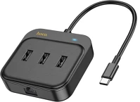 Hoco PT6931474798978 Hoco hb35 hub adapter - 4in1 porttal, type-c / usb / rj45, fekete adapter kép