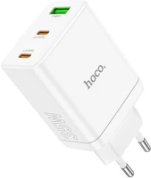 Hoco PT6942007621076 Hoco n33 telefon töltő - 2 type-c (usb-c) + usb portos fehér hálózati kép