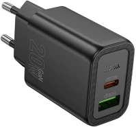 Hoco PT6942007648677 Hoco n61 - usb / type-c (usb-c) portos fekete hálózati gyors töltőfej, 20w kép