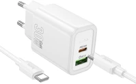 Hoco PT6942007648844 Hoco n63 - usb / type-c (usb-c) portos fehér hálózati gyors töltőfej kép