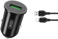 Xo TF6920680877317 tz12 autós töltő- fekete autós gyorstöltő, 3a + fekete lightning kábel kép