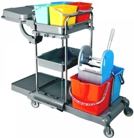 Uctem plas KRÓMVÁZAS 2X18LITERES + 4X5LITERES Kombi takarítókocsi műanyag+ krómvázas 2x18literes + 4x5literes vödör kép