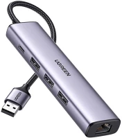 Ugreen 3X USB 3.0 5 az 1-ben usb-a 3x usb 3.0 + rj45 + usb-c adapter (szürke) kép