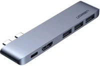 Ugreen 60559 2xusb-c, 3x usb-a 3.0 adapter hub, hdmi, macbook kompatibilis, ezüst kép