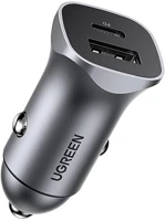 Ugreen CD130 Cd130 autós töltő usb+type-c aljzat 24w, gyorstöltő, sötétszürke kép