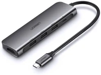 Ugreen CM136 4 AZ 1-ben adapter usb-c, hdmi 4k hub, 3x usb 3.0, pd 100w, aux, szürke (80132) kép