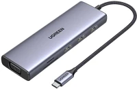 Ugreen CM498, 3X USB 3.0 Usb-c hub  cm498, 3x usb 3.0, hdmi 4k 30hz, vga, rj45, sd/tf, pd 100w (gray) kép