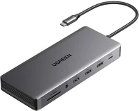 Ugreen CM681 4X USB, 2X Usb-c hub ugreen  hdmi, displayport, rj45, sd/tf, aux, pd 100w (gray) kép