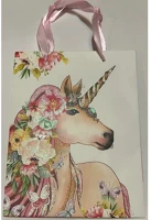 Unikornis 797160ROB2 Dísztasak/ajándéktasak glitteres fehér háttérrel szalagfüllel 18x23x9 kép