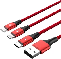 Unitek C4049RD Usb kábel 1,2 m usb a usb c/micro-usb b/lightning vörös kép