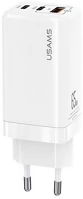 Usams CC110TC02 Mt hálózati töltő 2 type-c+usb aljzat 65w, pd gyorstöltő 3.0, fehér kép