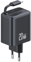 Usams CC233TC01 Yc hálózati töltő type-c aljzat 20w, csévélhető type-c kábel, fekete kép