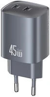 Usams CC305TC01 Hálózati töltő 2 type-c aljzat 45w, pd gyorstöltő 3.0, sötétszürke kép