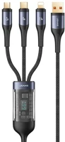 Usams H75SJ582USB01 Sj582usb01 3 az 1 ben (micro usb, lightning, usb-c) gyorstöltő szövet kábel lcd kijlezővel kép