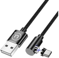 Usams SJ445U_B USAMS töltőkábel (USB - Type-C mágneses csatlakozó, gyorstöltés támogatás, 100cm, cipőfűző minta) FEKETE kép