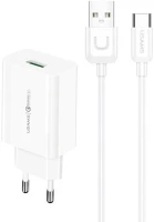 Usams US-T48 USAMS T48 hálózati töltő USB aljzat (5V / 2000 mA, 18W, gyorstöltés támogatás + Type-C kábel) FEHÉR kép