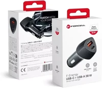 Utángyártott CC50-1A1C autós töltő usb-c + usb-a pd qc3.0, 3a, 38w, carbon fekete kép