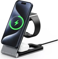 Utángyártott DUZZONA W22 Duzzona w22 3in1 wireless töltő állomás, magsafe kompatibilis, 15w. fekete kép