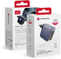 Utángyártott QC 4.0, 4A Forcell hálózati gyorstöltő 3xusb-c + usb-a, pd + qc 4.0, 4a, 100w, kék kép