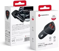 Utángyártott SOP104759 Forcell f-energy cc50-2a 2xusb-a autós töltő qc3.0, 3a, 36w, carbon fekete kép