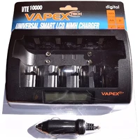 Vapex 240VAC univerzális töltő aa  aaa  c  d és pp3 méretű akkumulátorokhoz  lcd kijelző kép