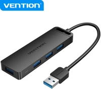 Vention 0,15M, HUB Usb 3.0  (táppal, 4-portos, fekete), 0,15m, hub kép