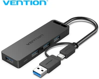 Vention 4-PORTOS Usb 3.0 (4-portos, táppal, fekete), 0,5m, hub kép