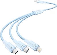 Vention CTPLG Usb-a 2.0/m ->; usb-c/lightning/micro usb-b, 1,5m,(blue,3a,3in1), kábel kép