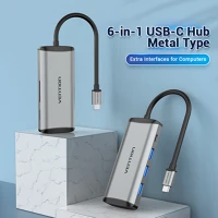 Vention GT; USB3.0*3/TF/SD/PD Usb-c -> usb3.0*3/tf/sd/pd (0,15m szürke aluminum ötvözet), hub kép