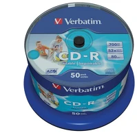 Verbatim 43438 Cd-r lemez, nyomtatható, matt, no-id, azo, 700mb, 52x, 50 db, hengeren, kép