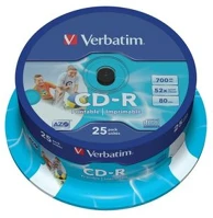 Verbatim COR_CDV7052B25N Cd-r lemez, nyomtatható, matt, id, azo, 700mb, 52x, 25 db, hengeren, kép