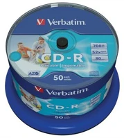 Verbatim COR_CDV7052B50N Cd-r lemez, nyomtatható, matt, no-id, azo, 700mb, 52x, 50 db, hengeren, kép