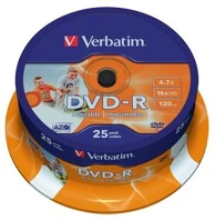 Verbatim COR_DVDV-16B25PP Dvd-r lemez, nyomtatható, matt, id, 4,7gb, 16x, 25 db, hengeren, kép