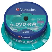 Verbatim COR_DVDVU-4B25 Dvd-rw lemez, újraírható, 4,7gb, 4x, 25 db, hengeren, kép