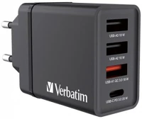 Verbatim QC 3.0, 2XUSB-A Hálózati töltő, 1xusb-c pd (20w), usb-a qc 3.0, 2xusb-a (10w), fekete kép
