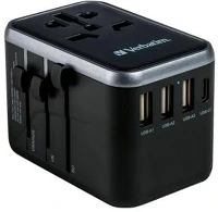 Verbatim UTA-04 Utazó adapter, univerzális, usb-a(qc 3.0)/usb-c(pd61w)2xusb,  